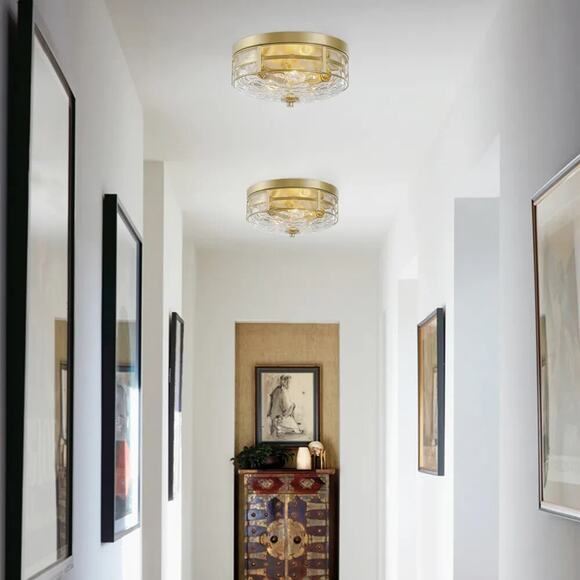 Rella Modern Gold Flush Mount Ceiling Light Fixture Rippled Glass - Picture 2 of 5